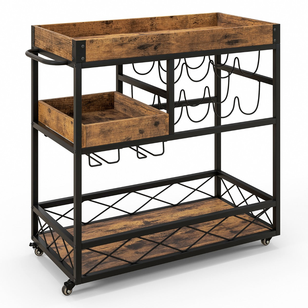 3-Tier Rolling Bar Cart with Removable Tray
