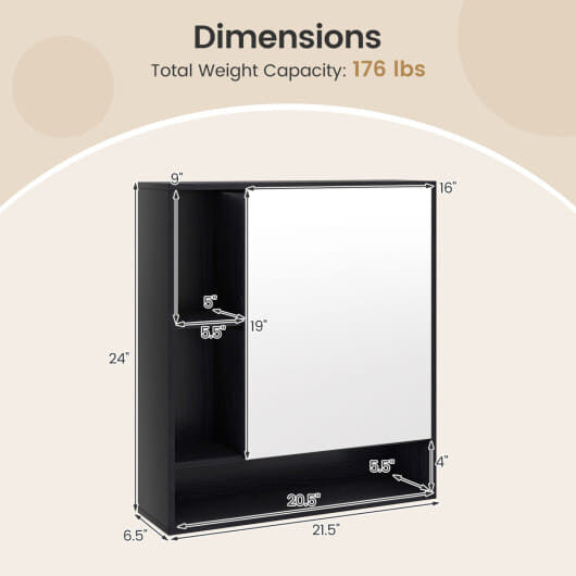 Wall Mounted  Bathroom Cabinet with Mirror Single Door-White