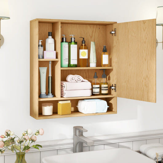Wall Mounted  Bathroom Cabinet with Mirror Single Door-White