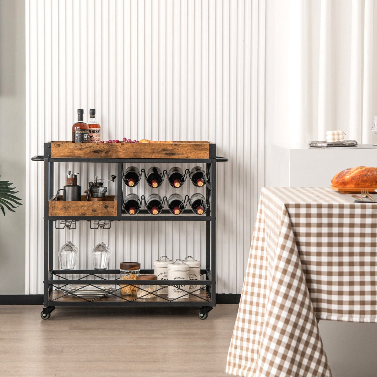 3-Tier Rolling Bar Cart with Removable Tray