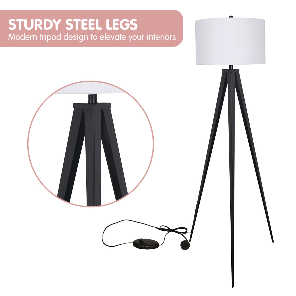 Minimalist Modern Tripod Floor Lamp - Black